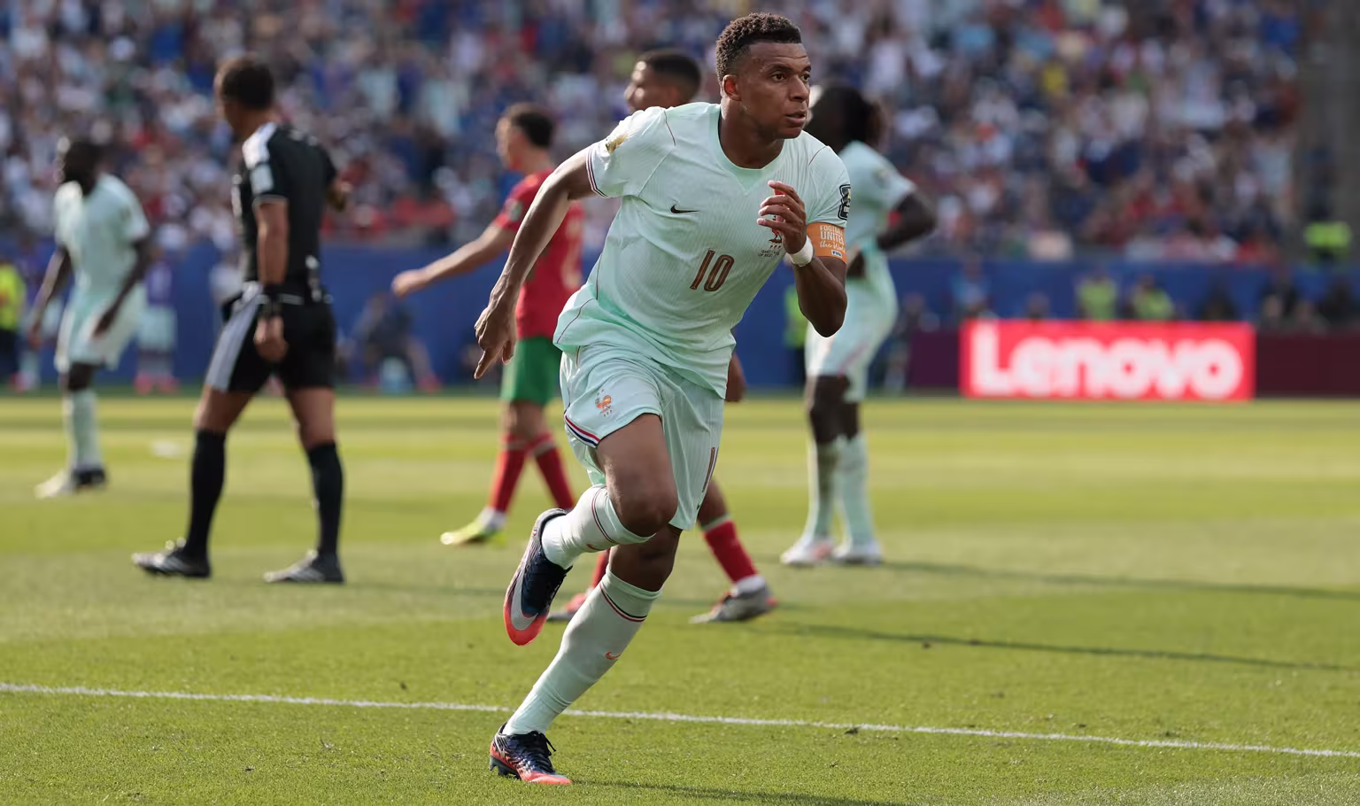 Kylian Mbappe celebrates his goal
